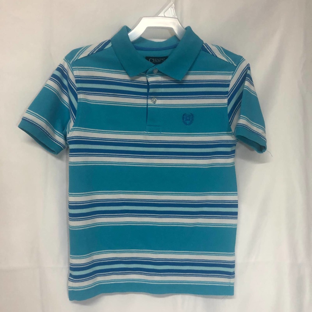 Chaps Boys Polo S/P 8 Teal Stripe Short Sleeve